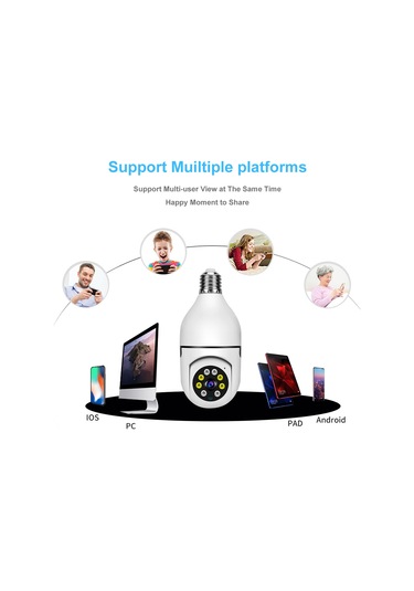 Springsun Q11 E27 Ampul Tipi 360 Derece Panoramik İzleme Kamerası - Full Hd, Otomatik Takip, İki Yönlü Ses, Gece Görüşü, Wi-fi, 1 Adet