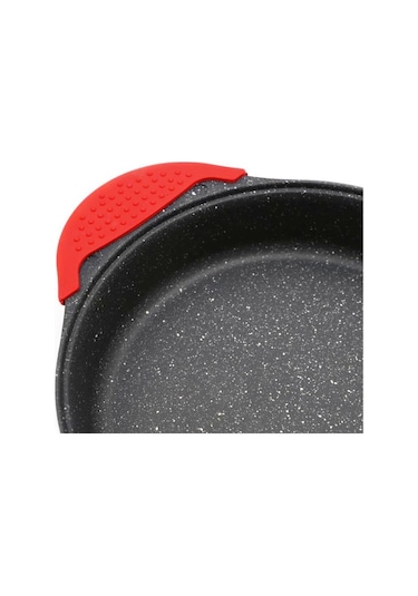 Burak Eda 3'lü Granit Döküm Sahan Seti Cam Kapaklı Gri Slikon Saplı