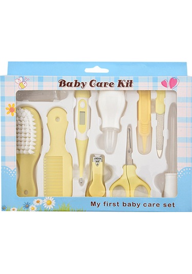 Xindoker Bebek Bakım 10'lu Seti: Güvenli Tırnak Kırıcı, Tırnak Kesici, Fırça, Tarak Ve Termometre - Sarı-mavi