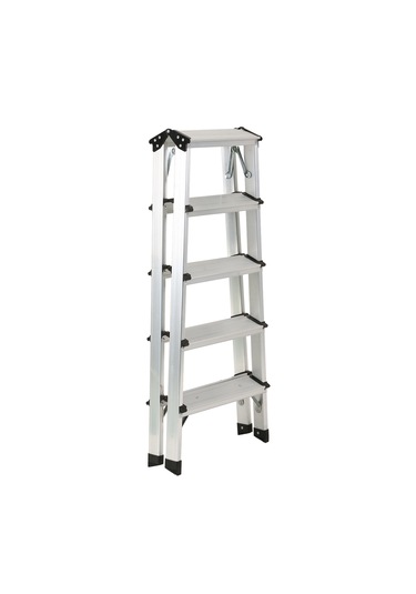 Asil 5+5 Basamaklı Çift Taraflı Çift Çıkışlı Alüminyum Katlanır Merdiven 150 Kg Kapasiteli Kaymaz Taban 1 Adet