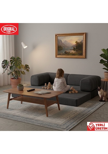Pleasant K180x90 Sünger Kanepe Modüler Kadife Kumaşlı Koltuk Antrasit