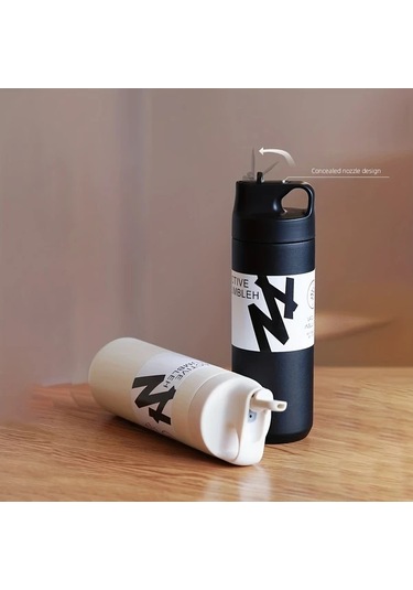 Besthome1 1 Adet Active Tumbler 550ml 19 35oz Paslanmaz Çelik Vakumlu Termos Seyahat Bardağı Pipetli Ve Saplı Siyah