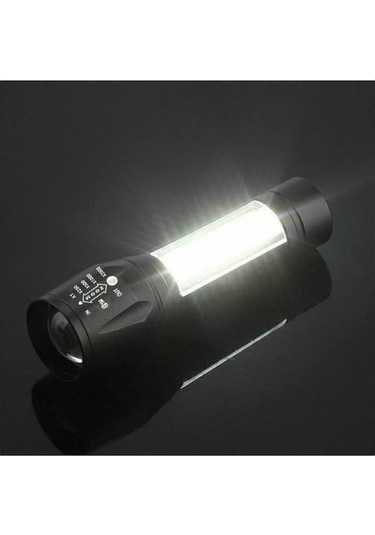 Single Sword Şarjlı Küçük Boy El Feneri - Kutulu Ve Kemere Takma Aparatlı Siyah