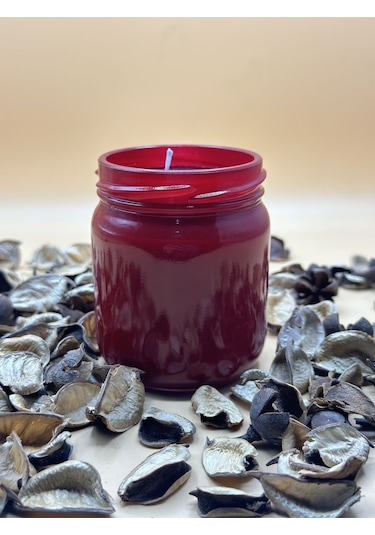 Kırmızı Renk Lavanta Kokulu Soya Mum 210 Cc 1 Adet - Renkli Kavanozda Mum 1 Adet Kirmızı