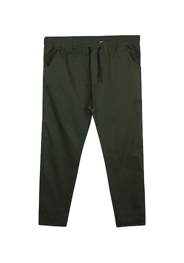 Erkek 118 -156 Kilo Arası İçin Uygun Lastikli Paça Bağcıklı Battal Boy Gabardin Pantolon Haki Haki