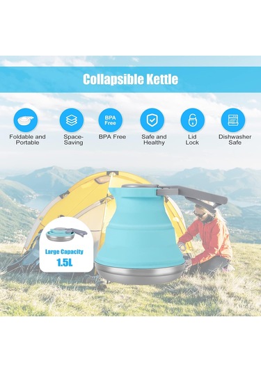 Taşınabilir Katlanabilir Kamp Su Isıtıcısı, 1.5l/ 52oz Katlanabilir Silikon Kahve Potu Açık Hava Kampı, Yürüyüş, Seyahat İçin Diğer