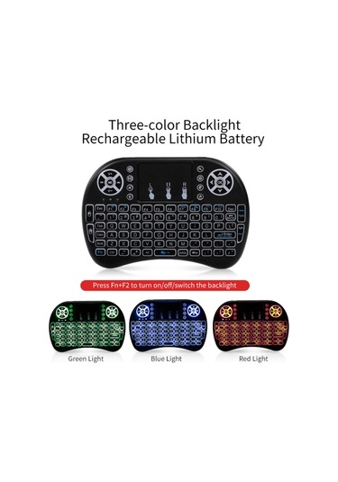 Air Keyboard 2.4g Kablosuz Rf Uzaktan Kumanda Arka Aydınlatmalı Multimedya Uzaktan Dokunmatik Yüzey Şarj Edilebilir Kombolar El Klavyesi Siyah