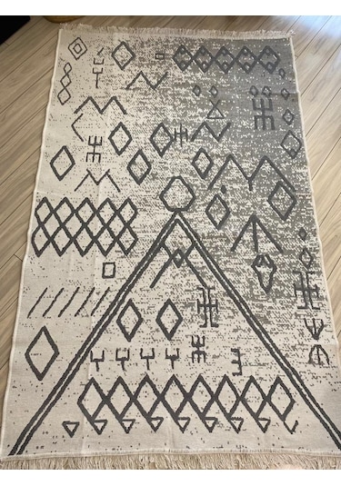 Kilim Çift Taraflı Dokuma Kilim İskandinav Kilim Gri -beyaz