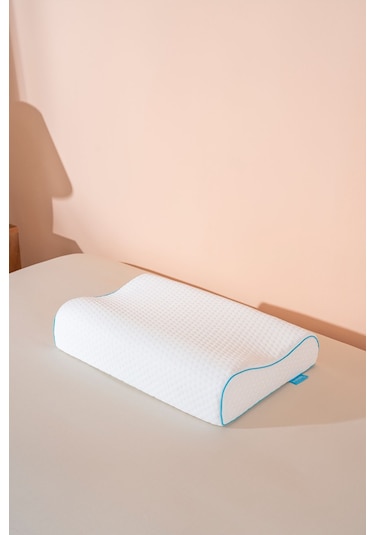 Yüksek Visco Yastık Çift Boyun Destekli Ortopedik Visko Yastık - 60x40x14/12cm Beyaz