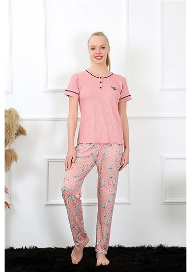 Giyim Kadın Gül Kurusu Kısa Kol Pijama Takım GÜL KURUSU