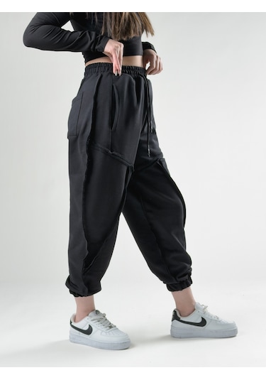 Cocopelli Dikiş Detaylı Siyah Kadın Jogger Pantolon Coc2758 Siyah