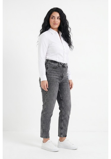 Dekploy Kadın Yüksek Bel Mom Fit Jean Pantolon Bgl-st05450 Füme