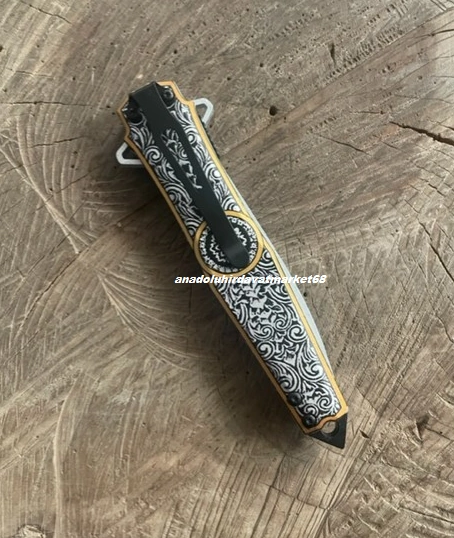 Alaska Carbon Çelik Özel Cep Çakısı Kamp Çakısı Özel İşlemeli Cep Bıçak 22cm Gri