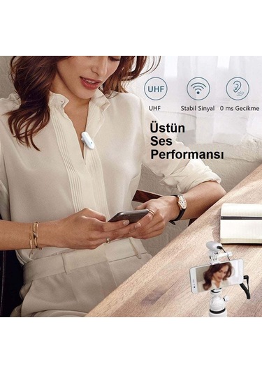 Lensgo 318C Beyaz Kablosuz Tekli Yaka Mikrofonu Seti