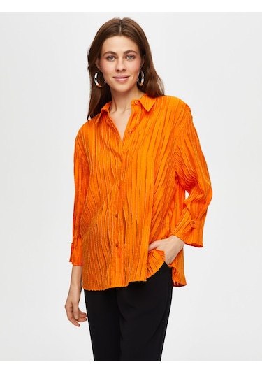 Faik Sönmez Kendinden Jakarlı 3/4 Kol Gömlek 041 Us25gml04161 Orange