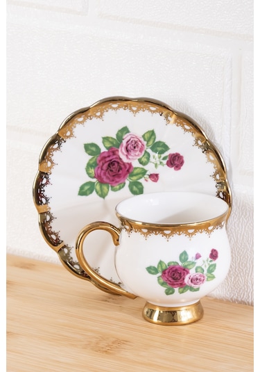 Porsima 3187 Majesty 12 Parça Yaldızlı Porselen Türk Kahve Fincan Takımı Çok Renkli