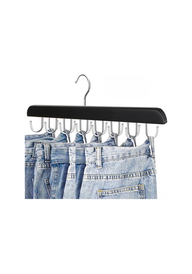 Kosona Ahşap Giyim Aksesuarı Depolama Rafı - 20 Kancalı Ay Yıldızı Desenli Siyah - Kemer, Kravat, Şapka Organizatörü