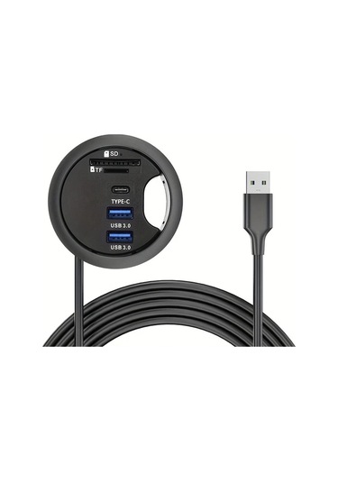 Xuweiwei Siyah Usb 3.0 Çok Portlu Genişletici Tf Usb-c Micro Sd Kart Okuyucu Tip C Veri Bağlantısı 60mm Masaüstü Montaj Pc İçin