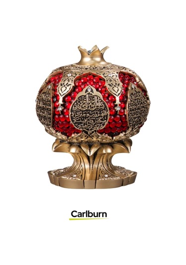 Özel Üretim Kutulu Antik Sarı Canlılık Pozitiflik Dekoratif Ayet-el Kürsi Bereket Nar Boytu Biblo