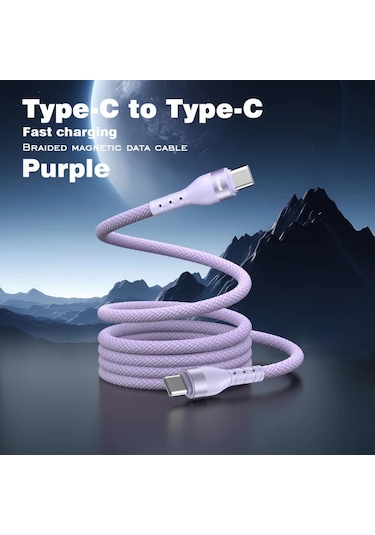Xuweiwei 100w Manyetik Hızlı Şarj Kablosu Purple 60w 2m  15/16 S24/s25 Uyumlu