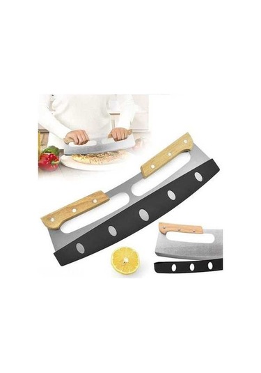 Besthome1 35cm Paslanmaz Çelik Pizza Kesici, Kaydırmalı Tasarım, Saf Kesim, Ahşap Kollu, Korumalı Kılıfıyla Sebze Kesim Aleti Diğer