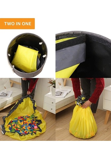 Didadodo 2'li Oyun Depolama Sepeti & Halı - Katlanır Taşınabilir Oyuncak Organizer Koyu Gri Koyu Gri