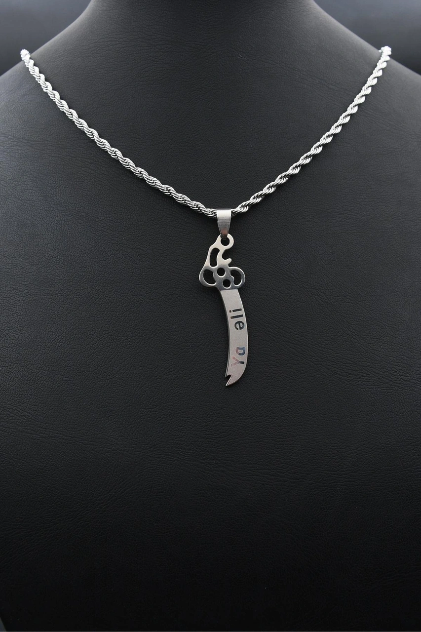 Hz. Ali Zülfikar Kılıcı Kolye Paslanmaz Çelik Zincir 3mm 902305 Gümüş