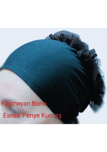 Fırfırlı Bone , Hijab , Bone , Topuz , Siyah Penye Bone Renkli Çok Renkli
