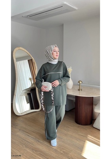 Olivia Kadın Mevsimlik Penye Alt Üst Spor Ve Rahat Tesettür İkili Takım Haki