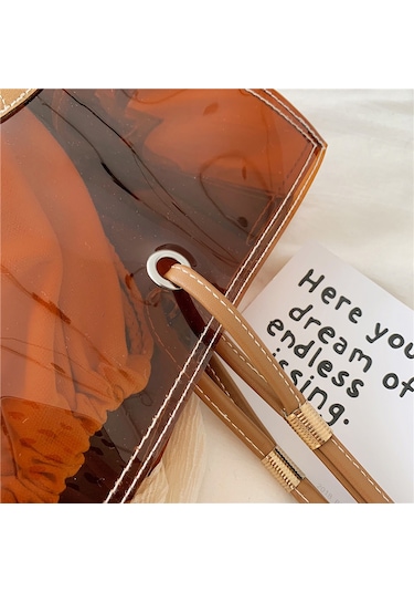 Moda Kadın Şeffaf Pvc Omuz Çantaları Jöle Şeker Rengi Büyük Kapasiteli El Çantası Tote Kahverengi