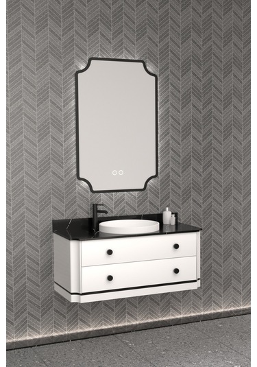 Adria 100 Cm Banyo Dolabı - Beyaz / Siyah Beyaz