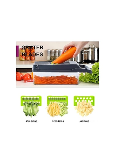 Pazly 11'li Mutfak Sebze Doğrayıcı, Meyve Ve Sebze Kesme Makinesi, Salata Ve Yemek Hazırlama Aleti, Yeşil Renkli Model Yeşil