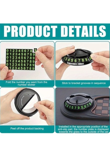 Xuweiwei A-silvery 360 Derece Dönebilir Araç Kaymaz Paspas Telefon Tutucu Ve Otopark Numaraları