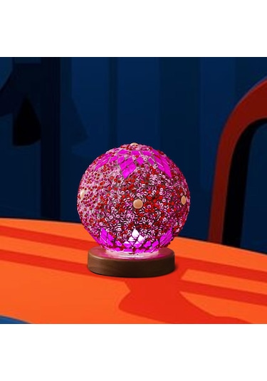 Homyl Gece Işığı Yatak Başı Usb Cam Mozaik Top Türk Lambası Pembe Çok Renkli