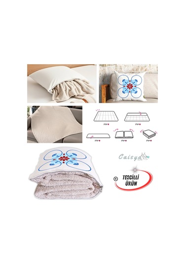 Modern Bordür Desen Tv Battaniyeli Opsiyonel Dekoratif Yastık Kırlent 2 İn 1 Battaniye Çok Renkli