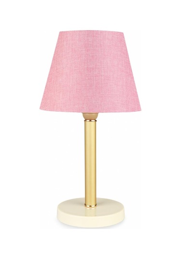 Bronz Gövdeli Abajur Pembe Dokuma Pembe