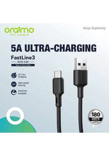 Jeemson Oraimo Type-c Veri Kablosu 5v 5a 1m Siyah Hızlı Şarj Ve Veri Transferi