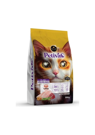 Petiva Kısırlaştırılmış Tavuklu Yetişkin Kedi Maması 500 G