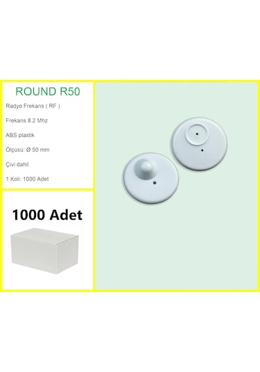 Round R50 Plastik Alarm Etiketi Rf Radyo Frekans 1000'li Koli