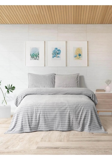 Merinos Modern Line Twist 3 Parça Çift Kişilik Battaniye Seti - G Gri