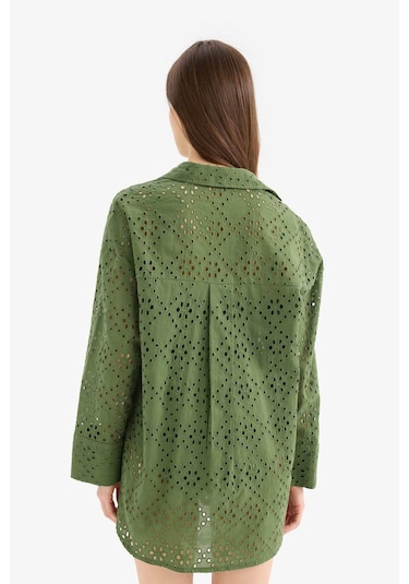 Defacto Regular Fit Pamuklu Brode Plaj Gömleği-fall İn Love C0506ax25smgn775 Yeşil