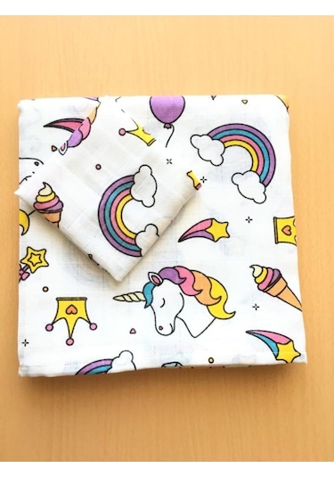 Müslin %100 Organik Pamuk Kumaş Örtü Battaniye 100x100cm+ Ağız Mendili Hediyeli Sarı Sarı