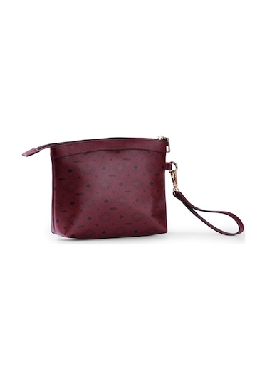 Deri Company Kadın Basic Clutch Çanta Monogram Desenli Logolu Bordo Siyah (4010B) 214009 Bordo - Siyah