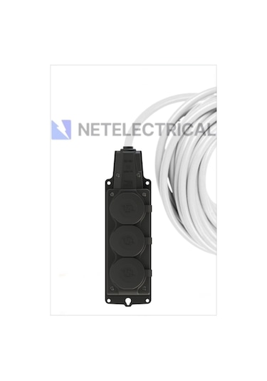 Kauçuk 3'lü Topraklı Grup Priz Uzatma Kablosu 12 Metre 3x2.5 Mm² Ttr Kalın Beyaz Kablolu 12 Metre