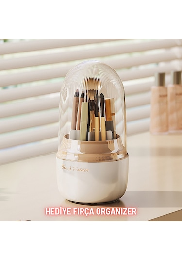 Çekmeceli Kozmetik Organizer Makyaj Kutusu Fırça Takı Ve Aksesuar Düzenleyici Bej