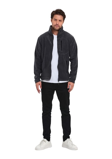 Genıus Store Erkek Polar Tam Fermuarlı 3 Cepli Outdoor Polar Ceket Tactical Flecee Polar-gns Koyu Füme