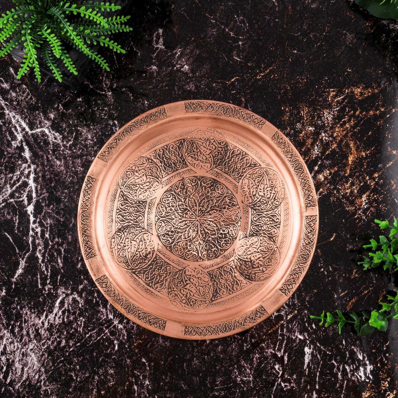 Dmt Gaziantep Bakır 25 Cm Osmanlı El İşi Sunum Rustik Tepsi Kına Tepsisi 25 Cm Bakır