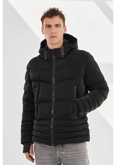 Delpino Dar Kesim Kapüşonlu Şişme Karbon Siyah Erkek Mont 2205 Siyah