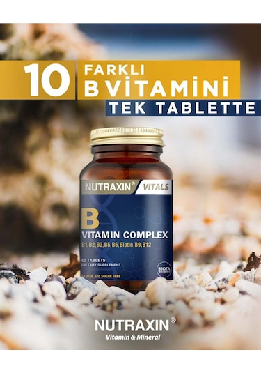 Nutraxin B Complex Vitamin 60 Tablet - B1, B2, B3, B5, B6, B12, Folik Asit, Biotin, Kolin, İnositol