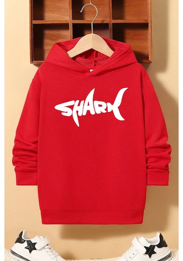 Çocuk Shark Baskılı Sweatshirt Kırmızı Siyah